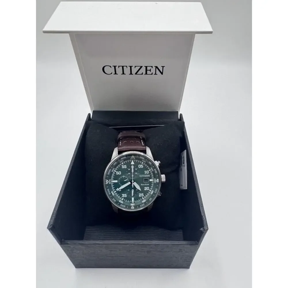 Citizen Eco-Drive 44mm Stainless Brown Leather Strap Men's Watch CA0699-08X NWT